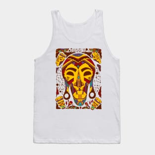 Mustard Brown Tribal African Mask Tank Top